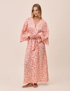 Papinelle Damen Molly Sims Baumwolle Kimono Maxi Morgenmantel Größe M Blumen Gürtel Lounge - Bild 1 von 9