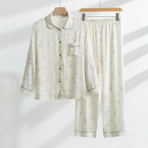 Lightweight Bunny Print Pajama Set – Soft Floral Loungewear for Women’s Comfort - Picture 1 of 12