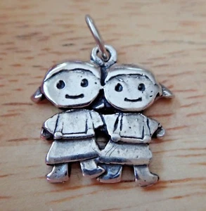 Sterling Silver 18x16mm 2 Two Girls Sister Twins Daughter Charm - Picture 1 of 3