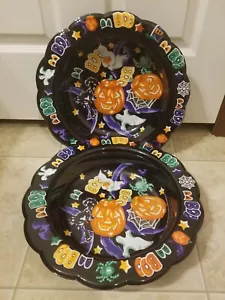 Lot of 2 Ullman Halloween trick or treat scalloped candy bowl Boo vintage - Picture 1 of 10