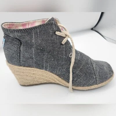 Botines Toms Desert Wedge negros grises cambray alpargata con cordones talla 6 Foto 1 de 4