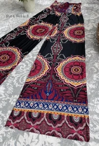 New Womens JUP FOLDOVER BLACK BURGUNDY MERLOT BOHO PALAZZO PANTS S M USA - Picture 1 of 4