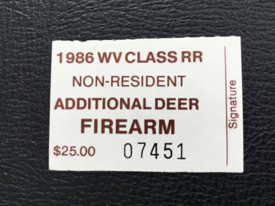 ICOLLECTZONE  US West Virginia Non-Resident 1986 Deer Hunting VF NH - Image 1 of 1
