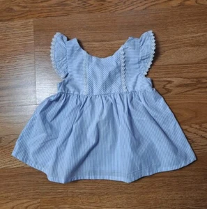 Tahari Baby Powder Blue Stripes Summer Ruffled Flate Dress Size 3-6 months - Picture 1 of 21
