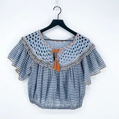 Top Free People para mujer XS Allora a rayas de ganchillo en verano azul marino combo Foto 1 de 4