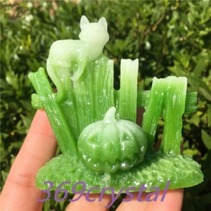 Valla de piedra luminosa verde de 2,8" talla calabaza gato 1 pieza - Imagen 1 de 11