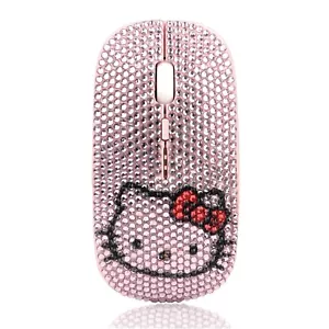 Bling Kitty Mouse Crystal Rhinestone 2.4G Wireless Flat Optical Mice Gift - Picture 1 of 2