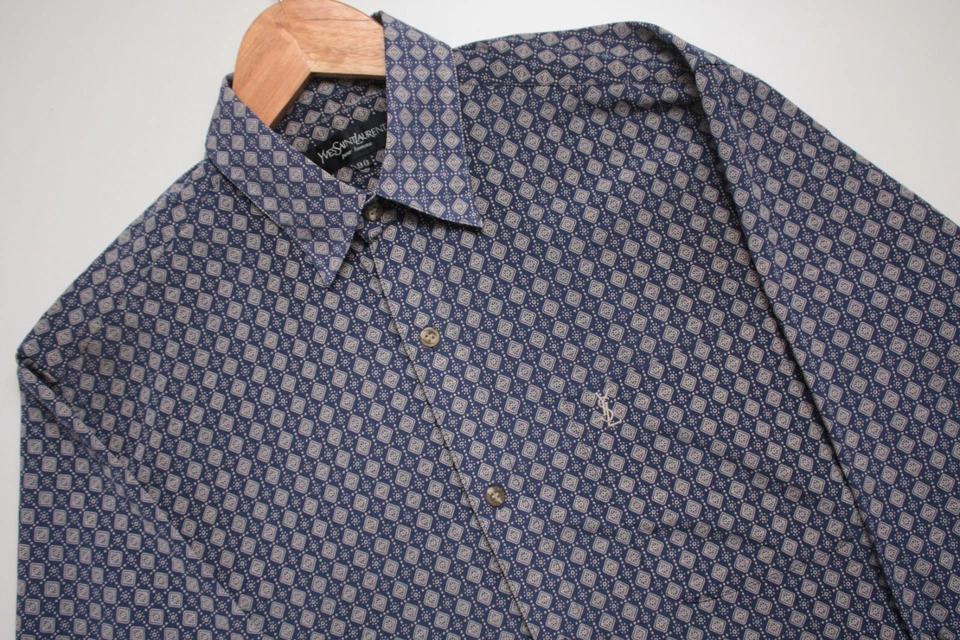 Camisa Yves Saint Laurent Vintage L/S Azul Marino Seda Para Hombre Foto 1 de 4
