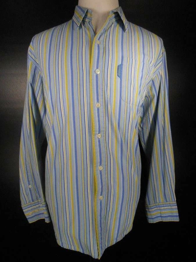 Hermoso polo para hombre XL EE. UU. Assn. Camiseta manga larga azul a rayas usada en excelente estado Foto 1 de 4