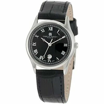 NUEVO Reloj Charles Hubert Paris 6814-WB Mujer Colección Premium Cuero Negro Foto 1 de 3