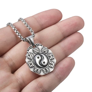 Yin Yang Symbol Chinesisches Feng Shui Amulett Edelstahl Anhänger 24" Kettenset - Bild 1 von 8