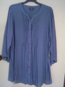 Quality Sue NEW!!! BEAUTIFUL LONG BLUE AUTOGRAPH l/sl SHIRT Plus size 20/22 - Picture 1 of 3