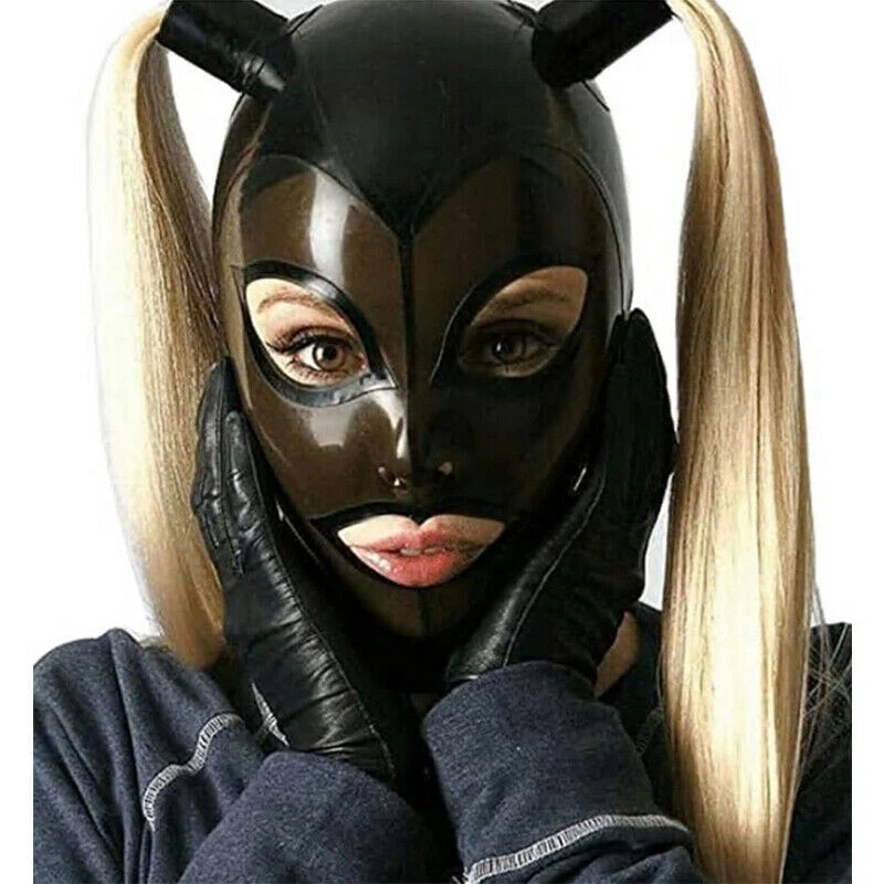 988 Latex Hood with Blond Ponytail Wig Rubber Mask with Hair Pigtail Tube 0.4mm - Image 1 of 1
