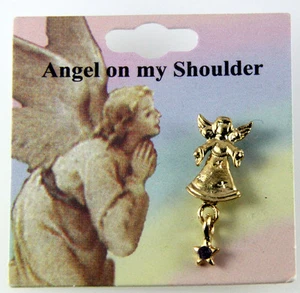 6030126 Guardian Angel Lapel Pin Tack Brooch Amber Topaz CZ Stone Birthstone - Picture 1 of 1