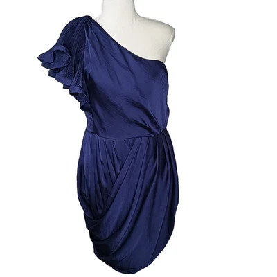 Vestido Bariano Talla 14 Púrpura Un Hombro Volantes Formal Cóctel Noche Fiesta Foto 1 de 4