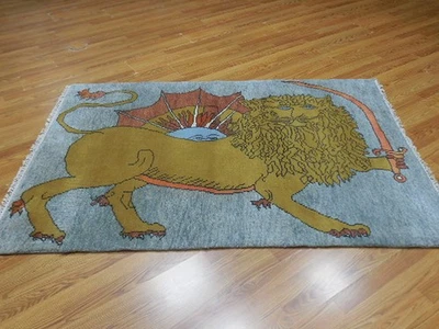 Alfombra turca Oushak, alfombra bohemia moderna (árbol de la vida) diseño león hecha a mano 4x6 Foto 1 de 4