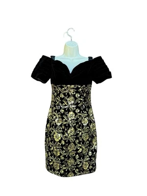 Vestido Jessica McClintock Lentejuelas Negro Dorado 4 Vintage Años 90 Oscuro Romántico Gótico Foto 1 de 4