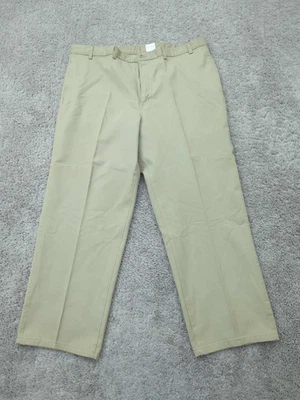 Calça chino masculina 44x32 bege reta 100% algodão clássica casual - Imagem 1 de 4