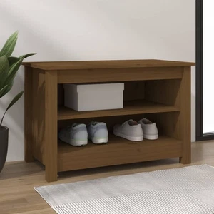 Honey Brown Solid Pine Wood Shoe Bench 70x38x45.5 cm W x D x H, 2-Shelf Entryway - Picture 1 of 5