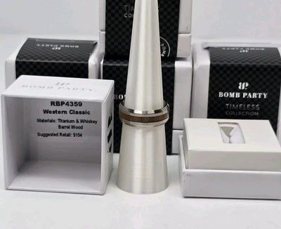 Anillo de madera Bomb Party Western clásico de titanio y barril de whisky nuevo con etiquetas talla 11 Foto 1 de 3