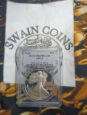 American Silver Eagle 1987-S PR69DCAM PCGS camafeo profundo ligero tono ES107 Foto 1 de 3