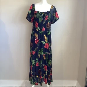 SirenLily Damen Blumen Maxikleid Größe 2X gesmokt transparente Ärmel vorne zum Binden - Bild 1 von 12