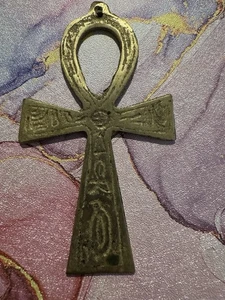 Vintage Ankh Ancient Egyptian Replica Cross Pendant 4” Brass - Picture 1 of 2