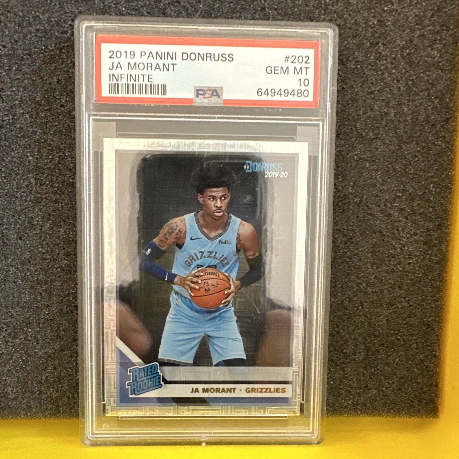 JA MORANT 2019 PANINI DONRUSS RATED ROOKIE INFINITE MEMPHIS GRIZZLIES RC PSA 10