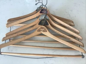 Vintage LOT 6 Wood Advertising Clothes Hangers NEW YORK Stores 60s Paper Labels - Picture 1 of 4