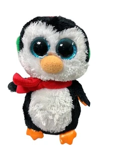 Ty Beanie Boo Pinguin Nord Plüschtier Stofftier Ohrenschützer Schal blaue Augen - Bild 1 von 10