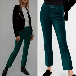 Free People- Women’s Crushed Velvet Emerald Green Sweet Jane Crop Pant, Size 26 - Picture 1 of 12