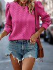 Womens Spring Fall Textured Pullover Crew Neck Solid Hoodies Casual Long Sleeve
