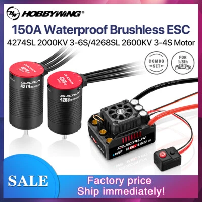 HOBBYWING QuicRun 150A 3-6S Brushless ESC 2000KV 2600KV Motor for 1/8 RC Car - Image 1 of 4