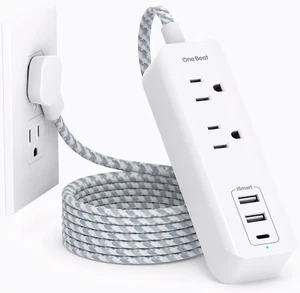 5Ft Extension Cord, Flat Plug Power Strip with 2 Outlets 3 USB Ports, Charging S - Picture 1 of 12