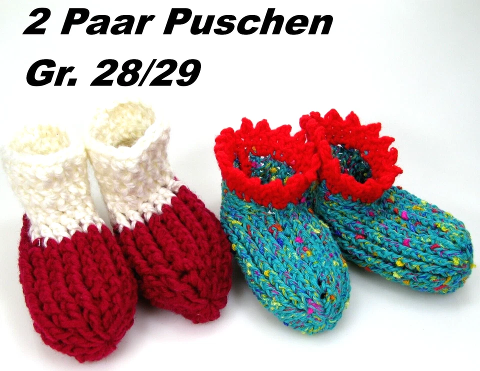 2 Paar Puschen  Hausschuhe Sofasocken Handarbeit Unikate Gr. 28/29 Nr.25 - Bild 1 von 1
