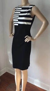 Neu mit Etikett St John Strickkleid Größe 12 schwarz Kaviar & creme Milano Strick Wolle Viskose - Bild 1 von 10