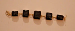 Armband schwarz gefärbt Naturstein (5) und Sterlingsilber 20 cm. Verstellbar - Bild 1 von 2