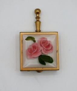 Vintage Persönlicher Aschenbecher Silent Butler Messing/Acryl Plexiglas rosa Rosen mit Griff - Bild 1 von 11