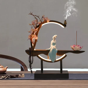 Incense Burner Backflow Waterfall Incense Burner Smoke Censer Holder W/ Light - Picture 1 of 12