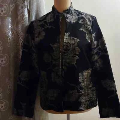 Erin Women's size S black rose floral gray open jacket - Image 1 of 4