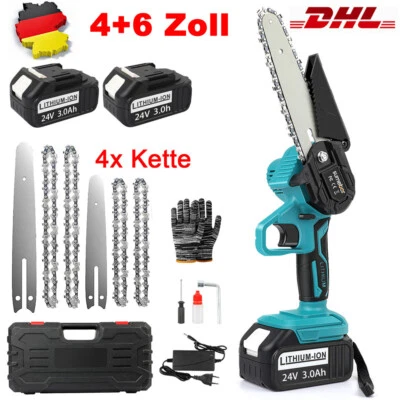 SUMEBER 4+6 Zoll Akku-Elektrokettensäge Mini Einhandsäge Astsäge Mit 2X Akku für Makita