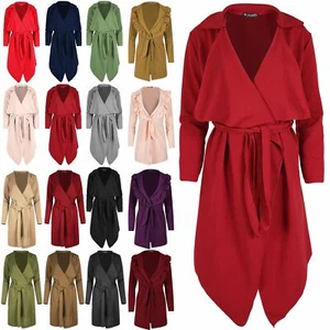 Womens Cape Cardigan Waterfall 3/4 Sleeve Italian Blazer Ladies Belted Jacket - Picture 1 of 24