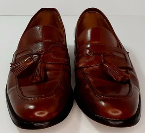 Johnston & Murphy Brown Leather Tassel Loafers Slip-on Size 8 M ~ Made in Italy - Picture 1 of 5