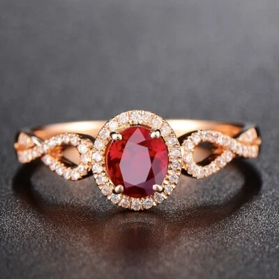 14K Rose Gold Plated Adjustable Birthstone Red Crystal Ring for Women Gifts - Image 1 of 4