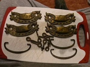 4 Vintage Stamped Brass Drawer Handles Ornate Pulls Steel Bail 3” Center Holes - Picture 1 of 9