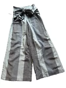 Linen Pants High Waist Tie Striped Wide Leg Beach Blue Slit Sides 24 XS Small - Picture 1 of 8