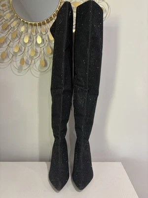 Carvela Black Shine Over The Knee Rhinestone Boot Size 9.5 US/40.5 EU - Image 1 of 4