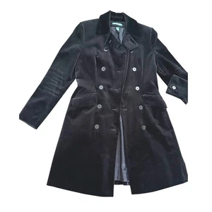 Ralph Lauren schwarzer Samt zweireihiger knielanger Mantel Jacke VINTAGE Gr. S - Bild 1 von 10