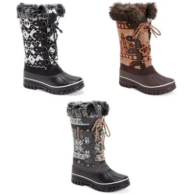 MUK LUKS BOTAS DE NEVE FEMININAS ALISHA ALTAS INVERNO COM CADARÇO PRETO MARROM CINZA 1000027 - Imagem 1 de 4