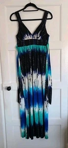 Apricot Black Blue White Maxi Dress Medium Approx Size 12-14 * - Picture 1 of 4